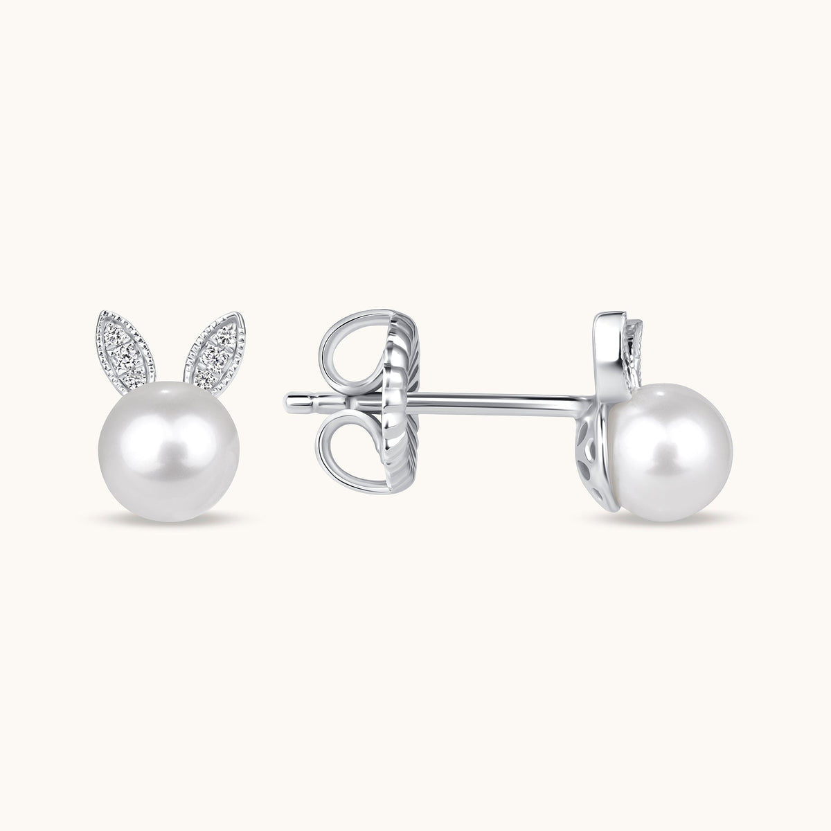Diamond and Pearl Bunny Stud Earrings - Happy Jewelers Fine Jewelry Lifetime Warranty