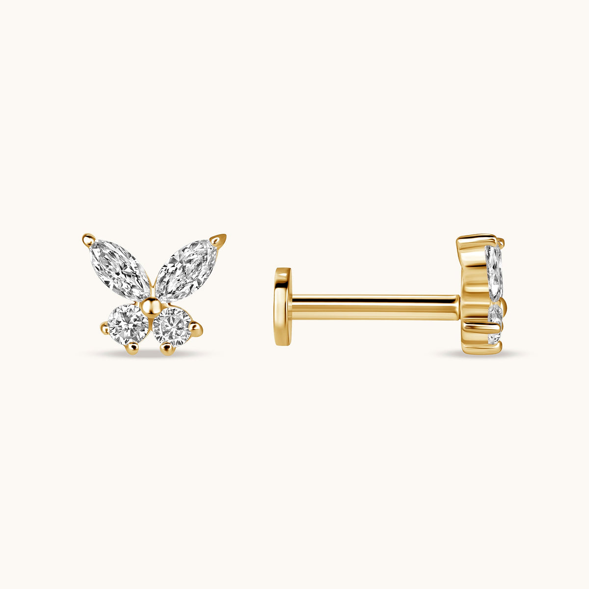 Lab Diamond Butterfly Flat Back Single Stud Earring - Happy Jewelers Fine Jewelry Lifetime Warranty