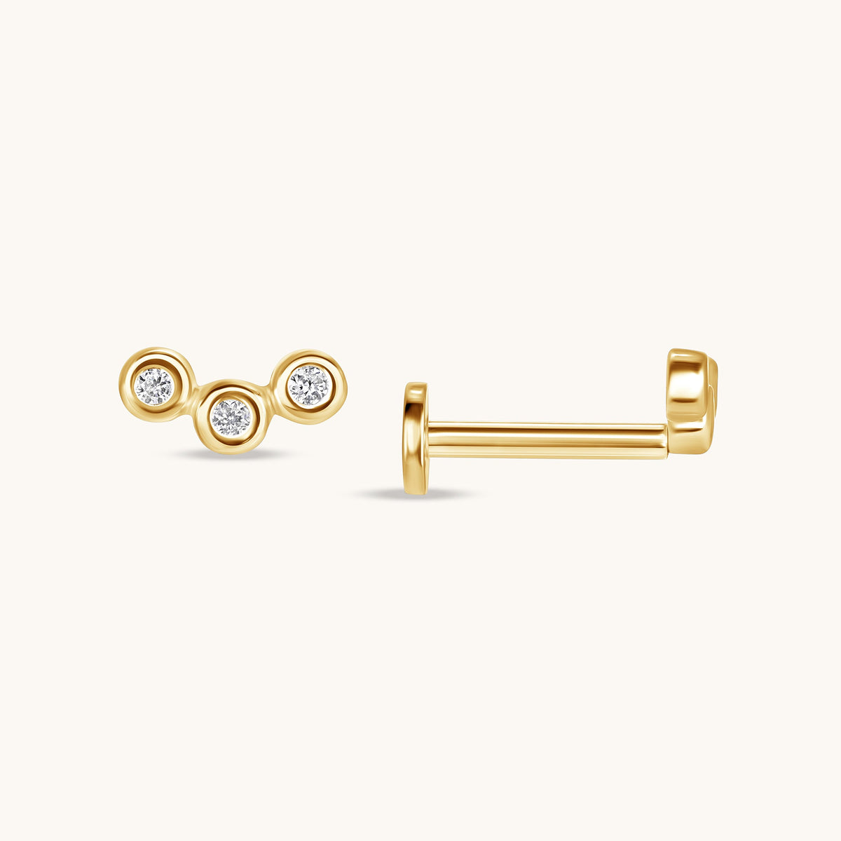 Lab Diamond Bezel Trio Flat Back Single Stud Earring - Happy Jewelers Fine Jewelry Lifetime Warranty