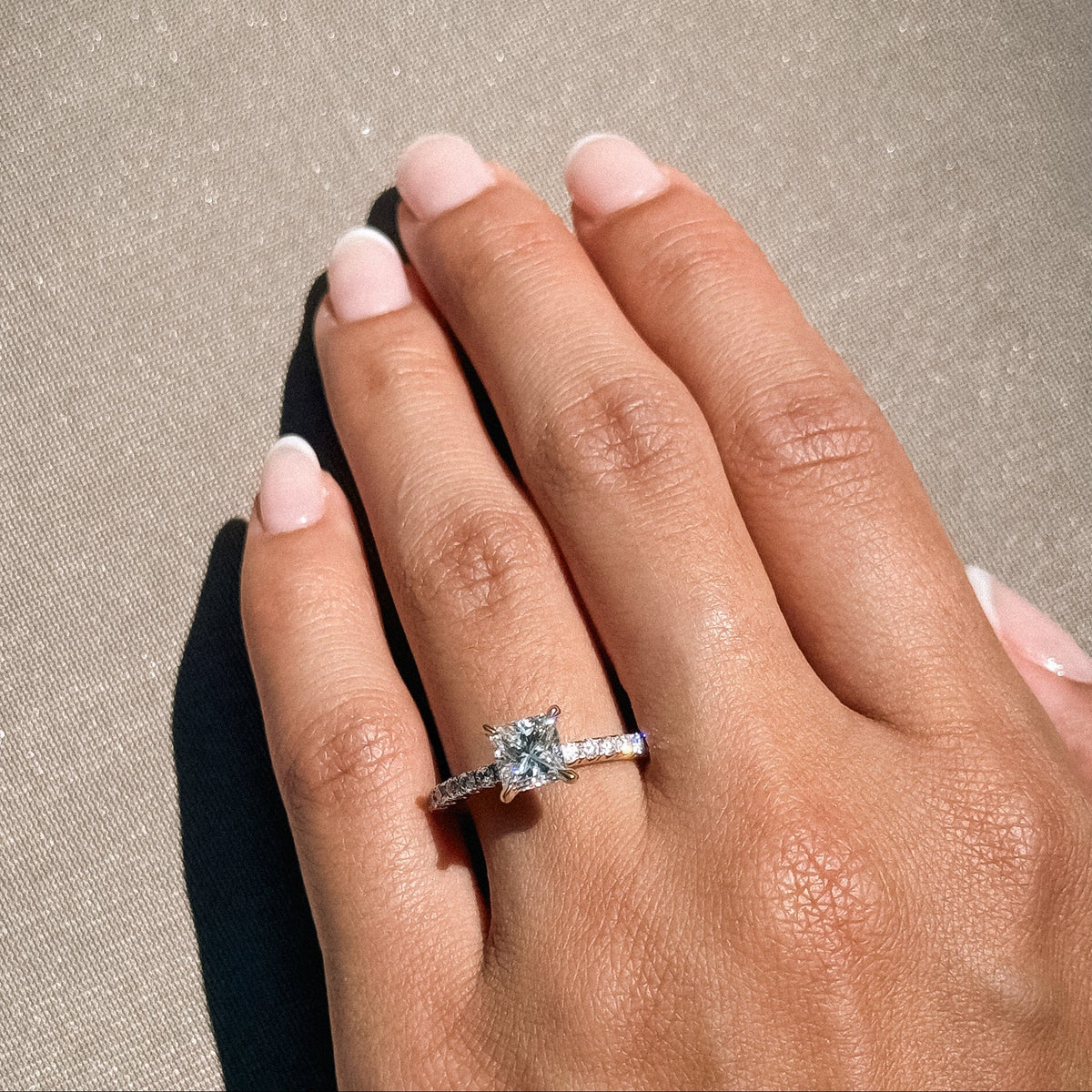 1.00ct Natural Princess 3/4  Round Diamonds Engagement Ring