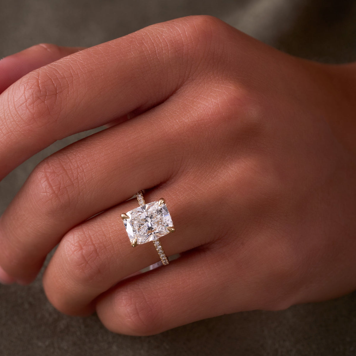 3.59 Cushion Lab Diamond Engagement Ring with Hidden Halo
