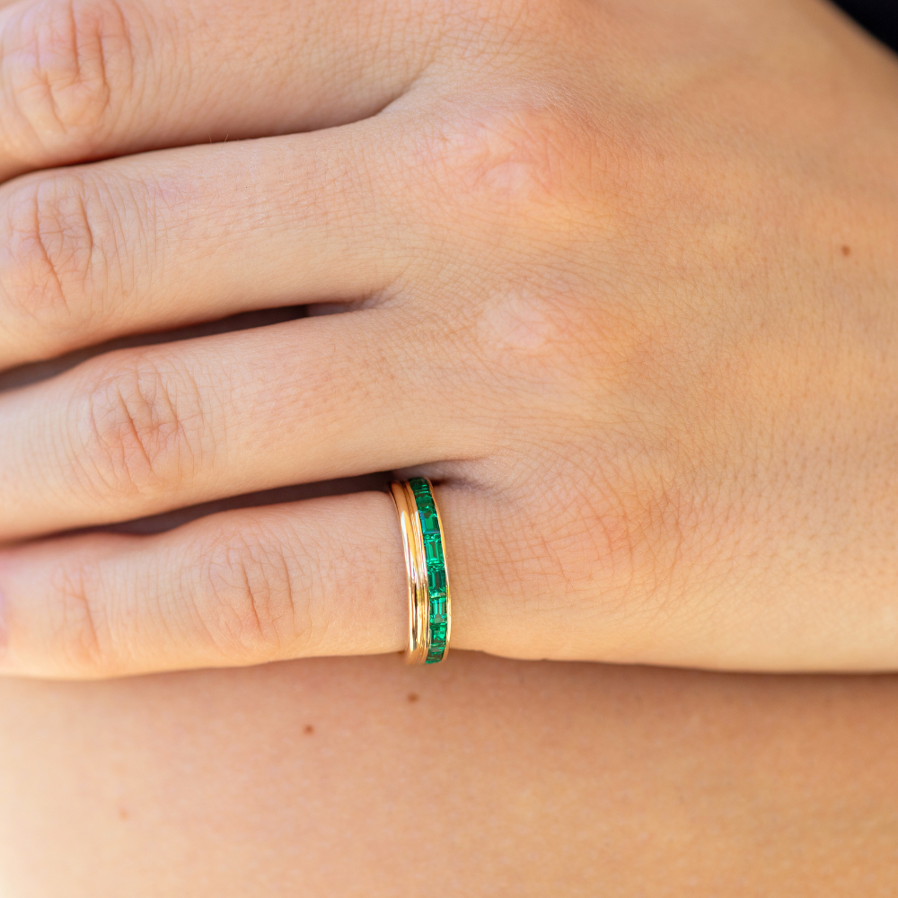 Baguette Lab Emerald and Gold Double Eternity Band