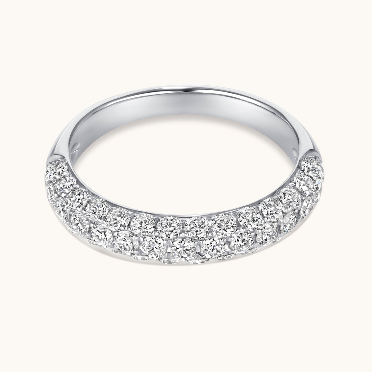 Three Row Pave Diamond Halfway Band