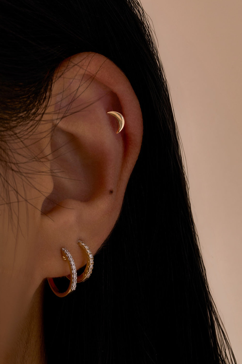 Moon Flat Back Single Stud Earring