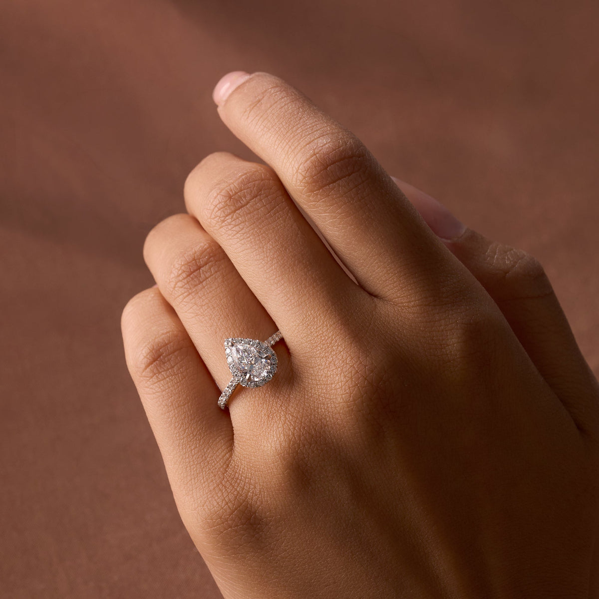1.01 Pear Cathedral Halfway Pave Engagement Ring