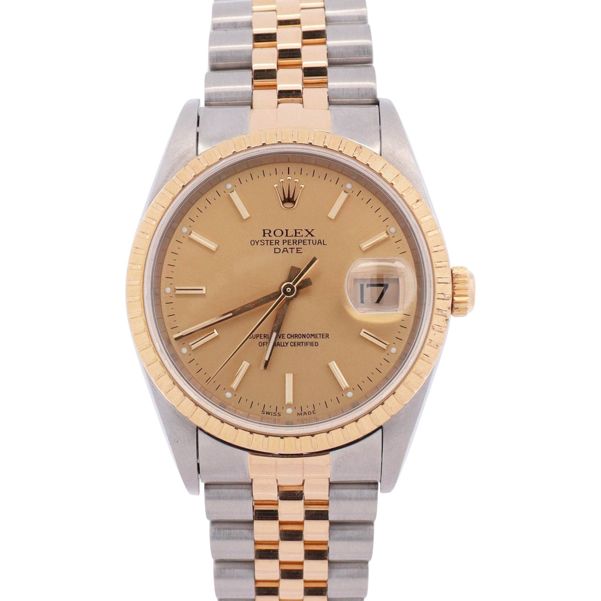 Rolex Oyster Perpetual Date 34mm Champagne Dial Watch Ref# 15223