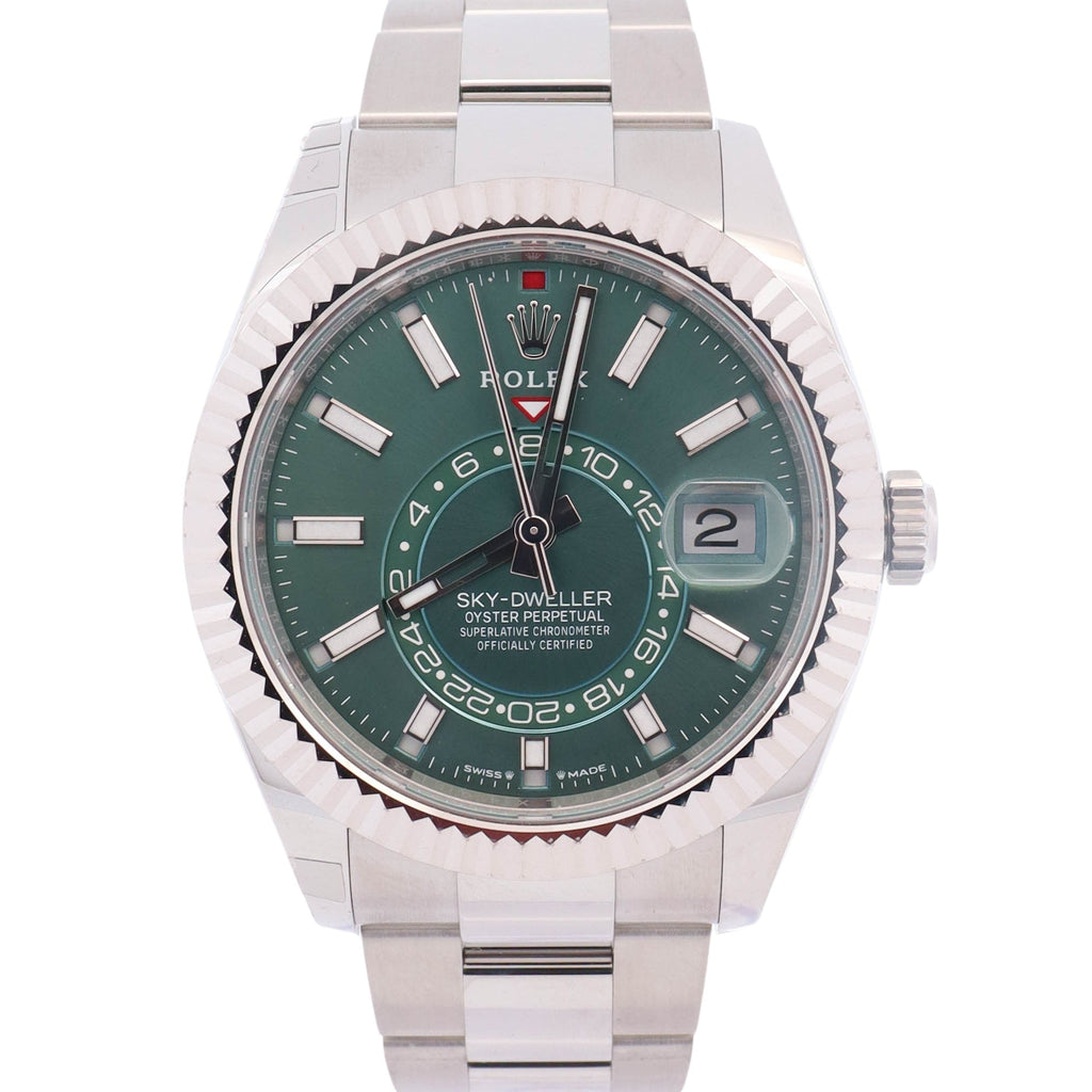 Rolex Sky-Dweller 42mm Green Dial Watch Steel Oyster Bracelet Ref # 336934