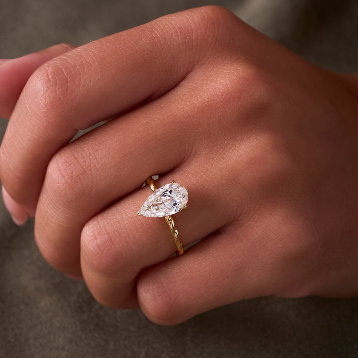 2.01 Pear Lab Diamond Engagement Ring with Solitaire Rope Band