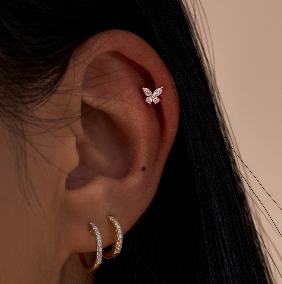 Lab Diamond Butterfly Flat Back Single Stud Earring