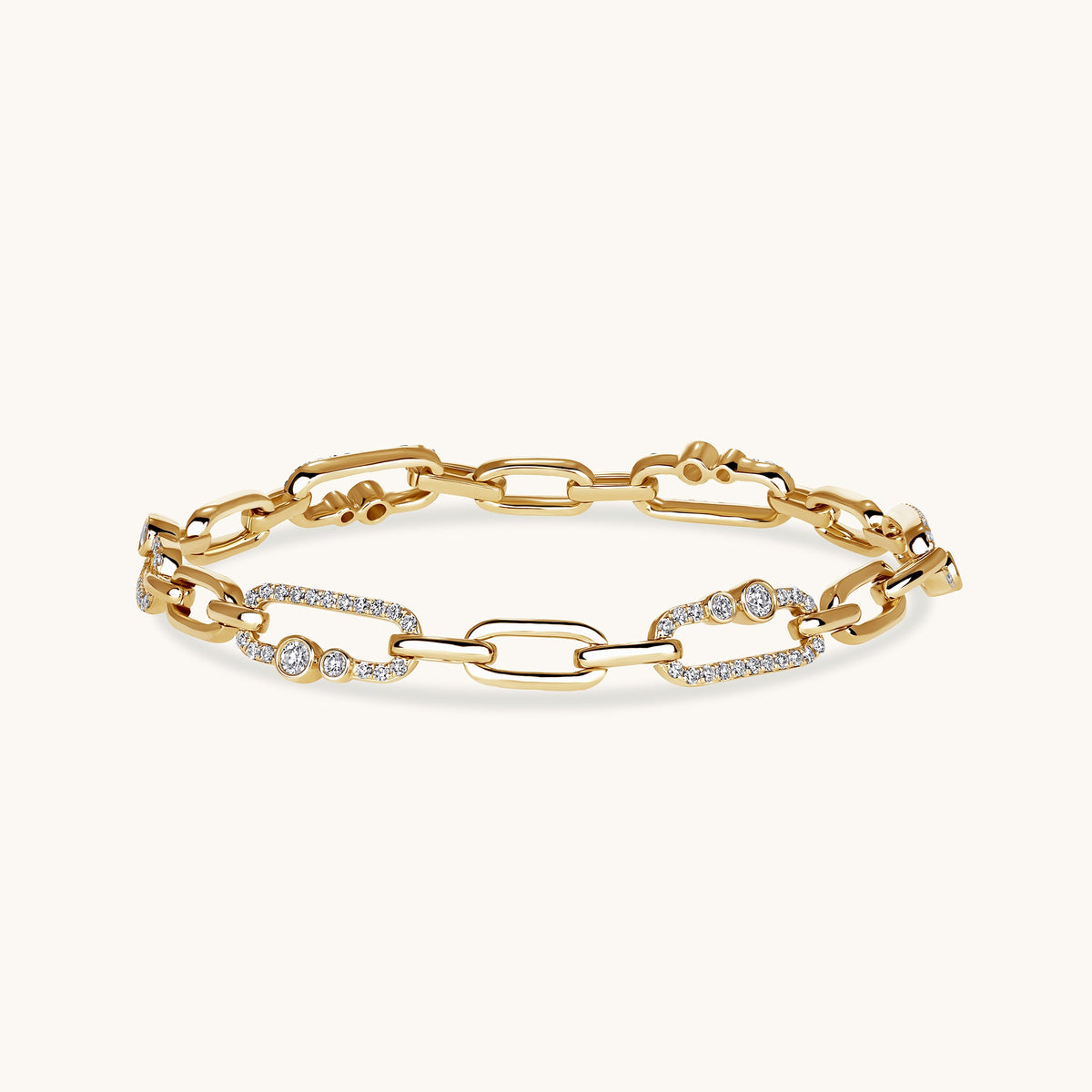 Yellow Gold Alternating Diamond Paperclip Bracelet