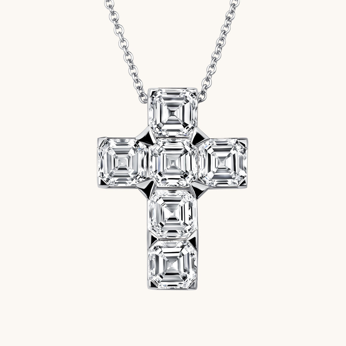 White Gold Asscher Lab Diamond Cross Pendant
