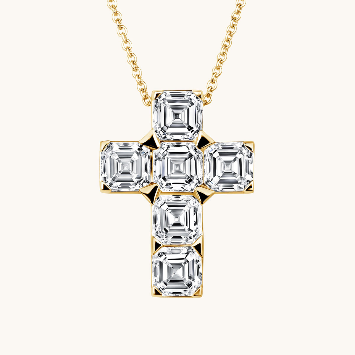 Yellow Gold Asscher Lab Diamond Cross Pendant
