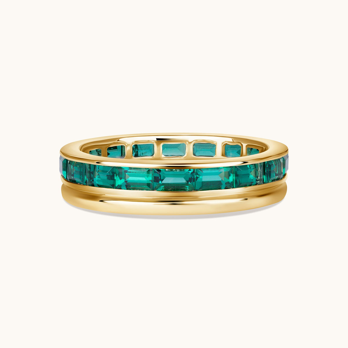 Baguette Lab Emerald and Gold Double Eternity Band - Happy Jewelers Fine Jewelry Lifetime Warranty