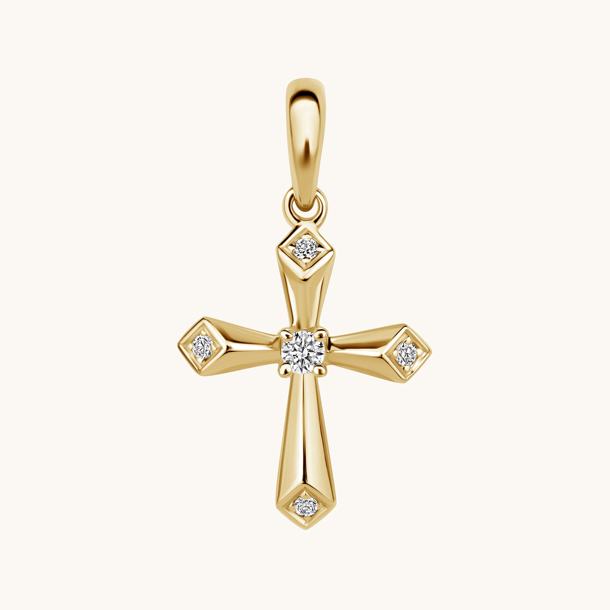 Yellow Gold Beveled Mini Diamond Cross Pendant