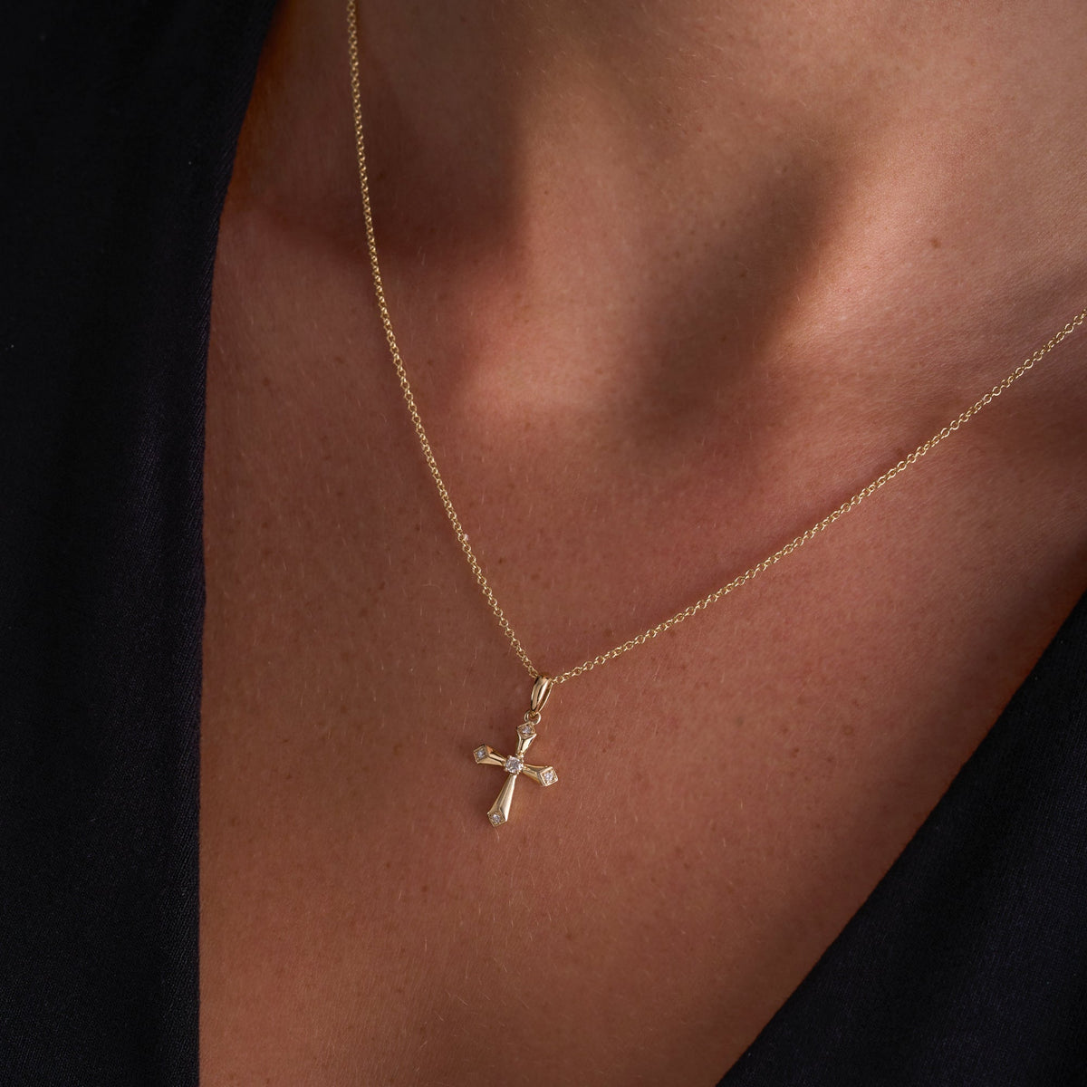 Beveled Mini Diamond Cross Pendant
