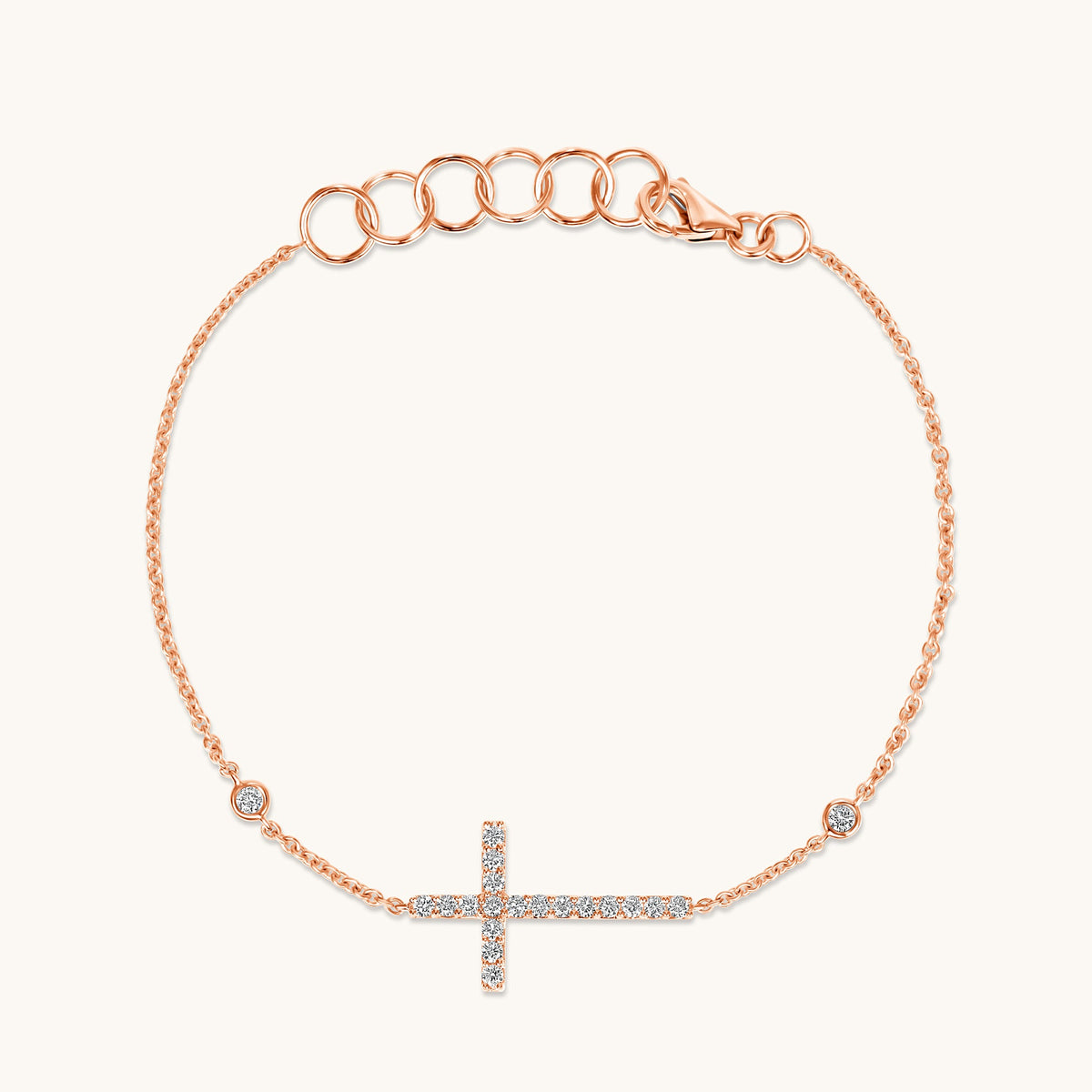 Rose Gold Bezel Station Diamond Cross Bracelet