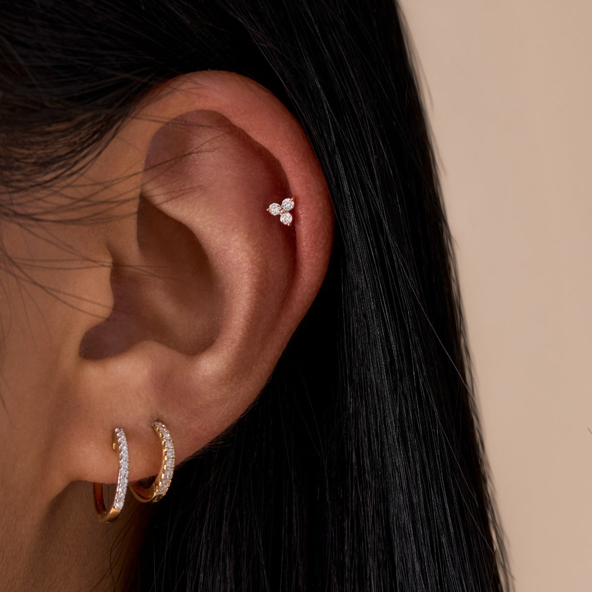 Lab Diamond Trinity Flat Back Single Stud Earring