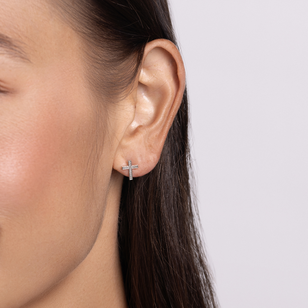 Classic Small Diamond Cross Earrings