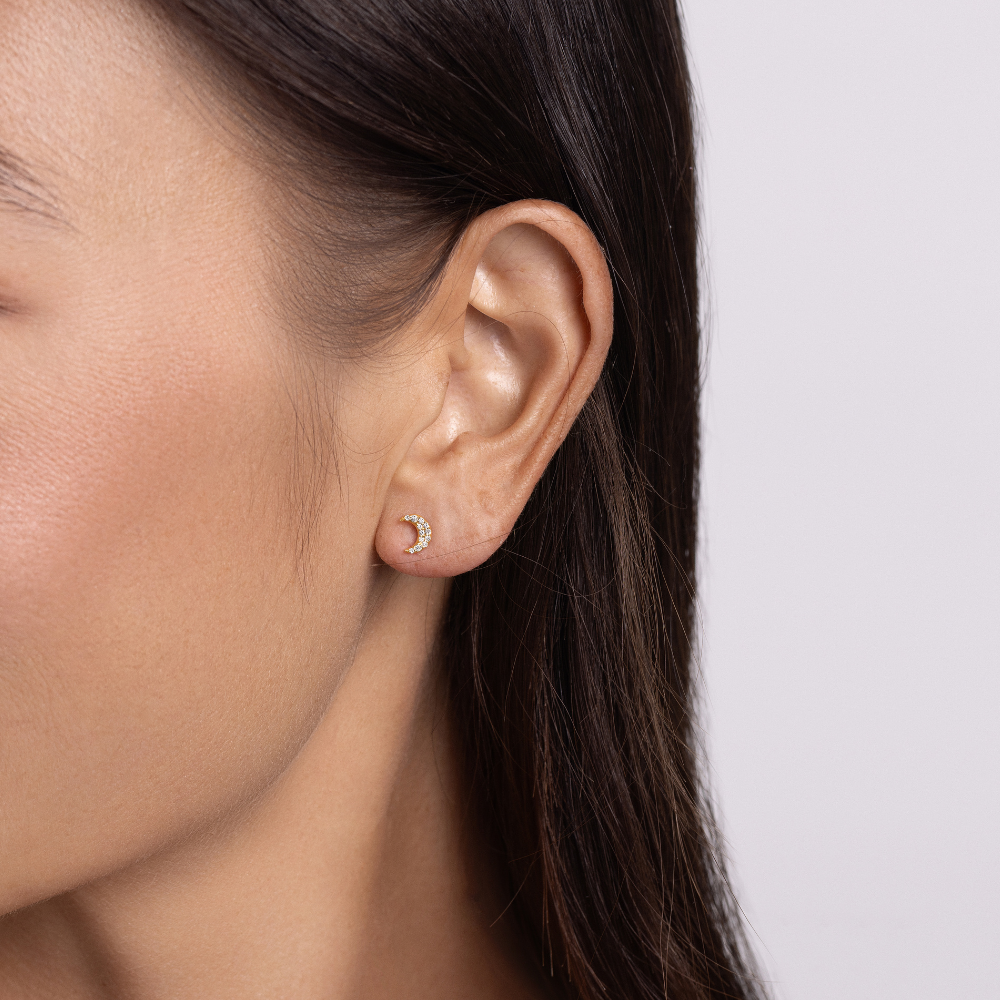 Crescent Moon Diamond Stud Earrings