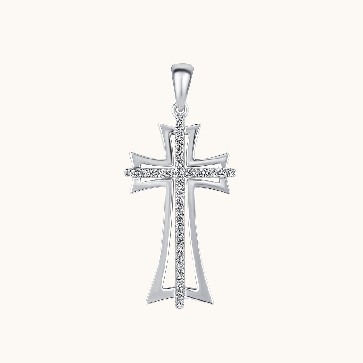White Gold Diamond Double Cross Pendant