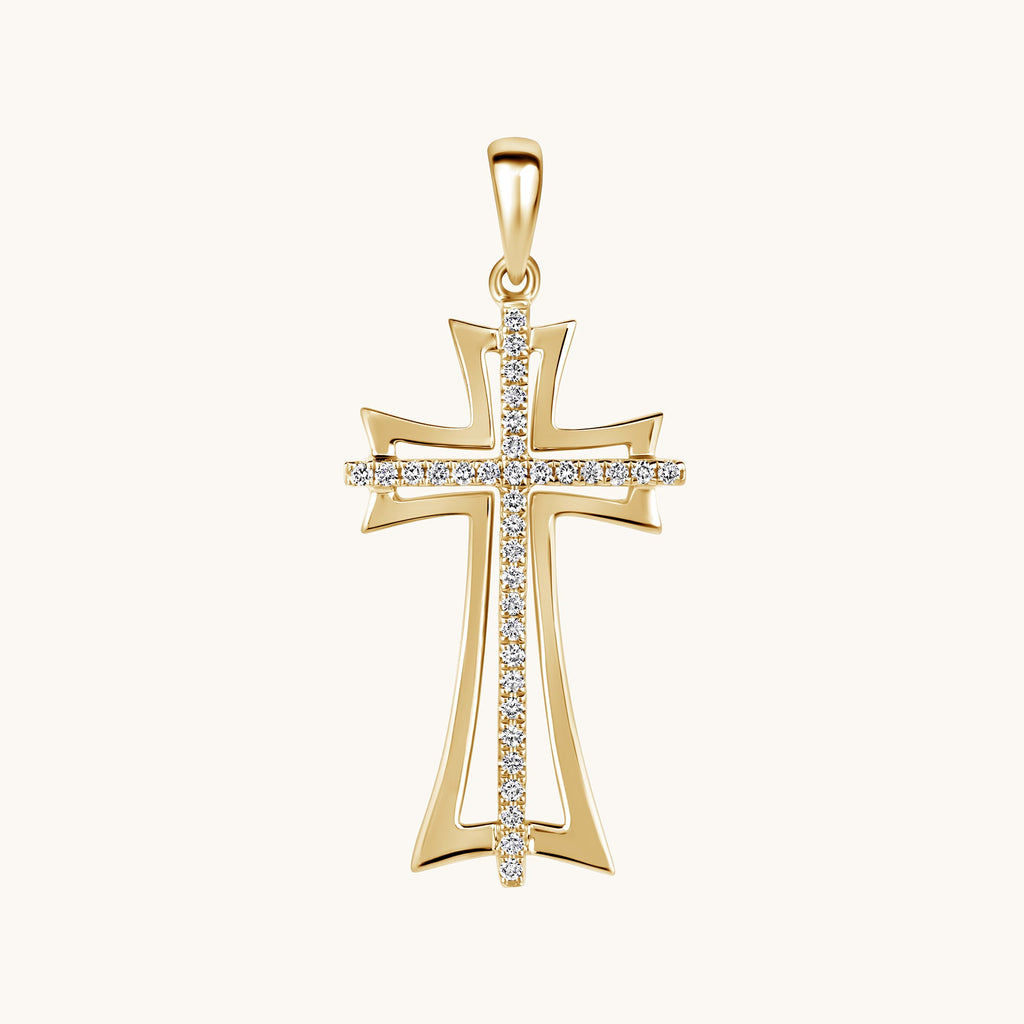 Yellow Gold Diamond Double Cross Pendant