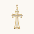 Yellow Gold Diamond Double Cross Pendant
