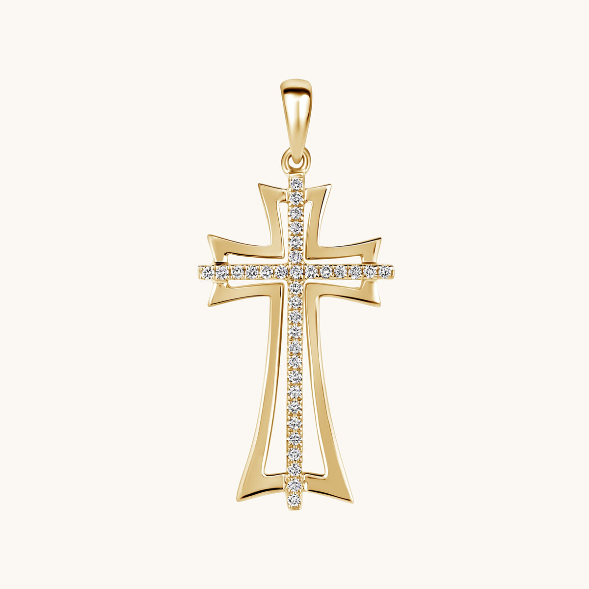 Yellow Gold Diamond Double Cross Pendant