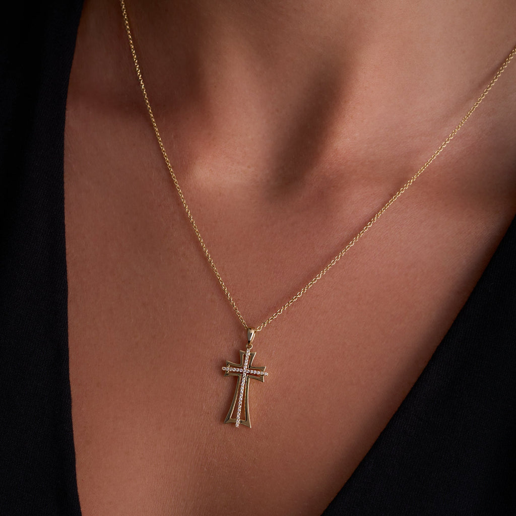 Diamond Double Cross Pendant