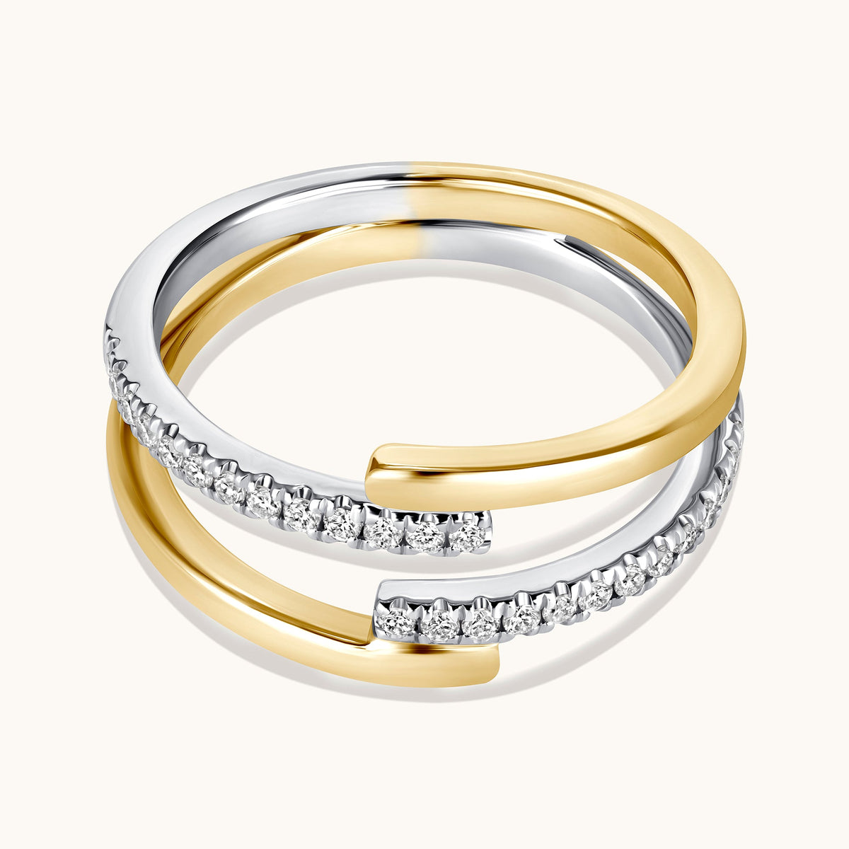 Double Banded Half Diamond Ring