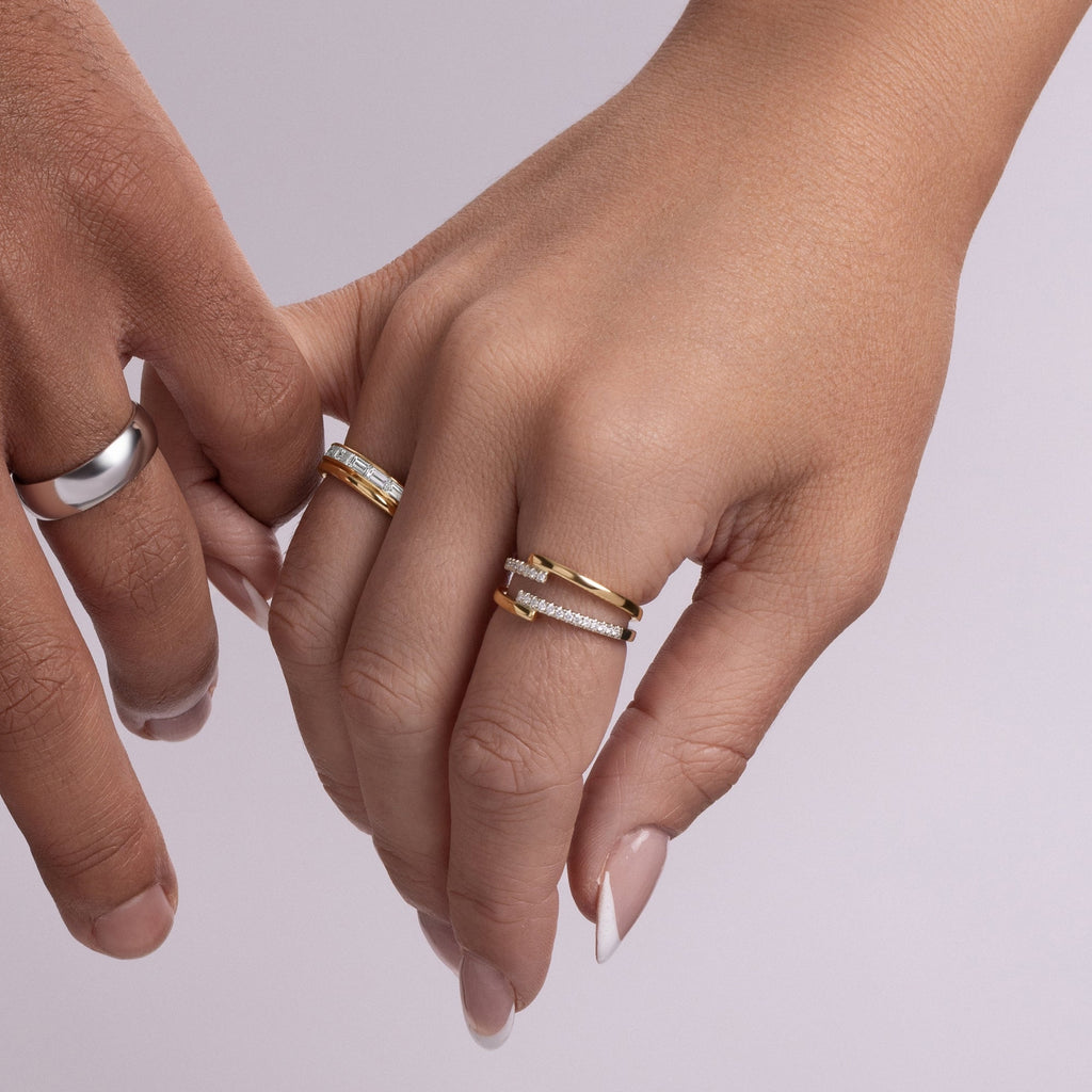 Double Banded Half Diamond Ring