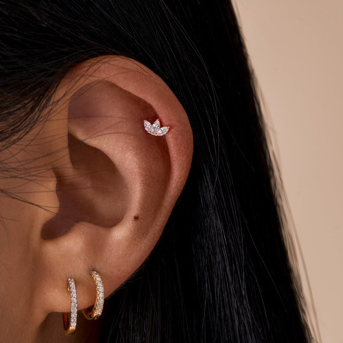 Lab Diamond Lotus Flat Back Single Stud Earring