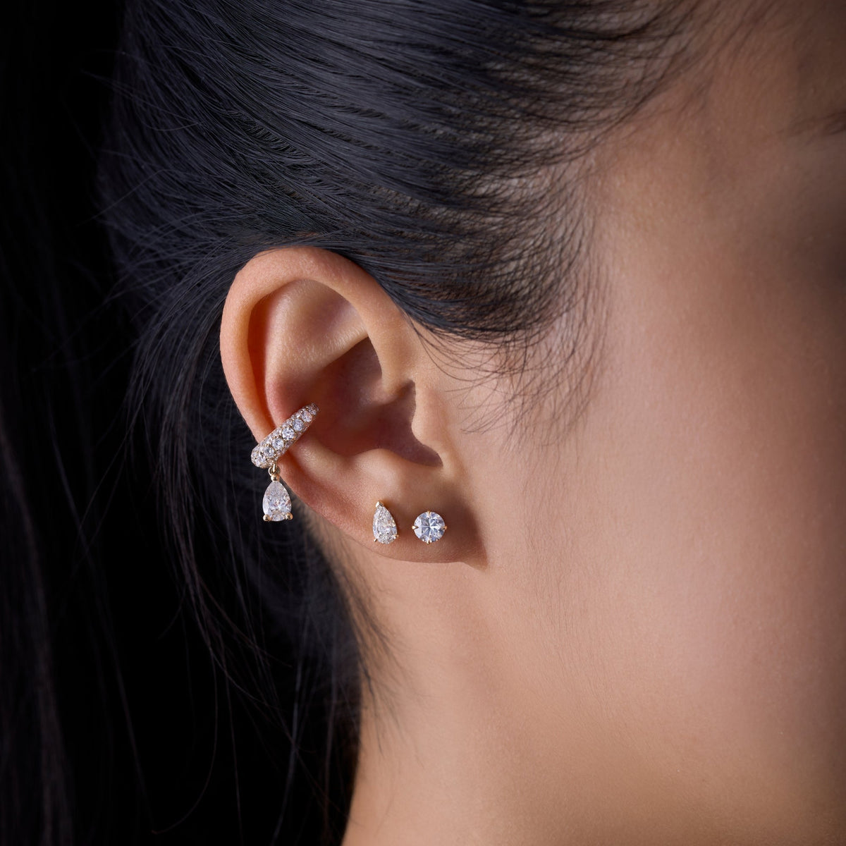 Dangling Pear Diamond Ear Cuff