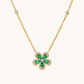 Yellow Gold Emerald Blooming Flower Necklace