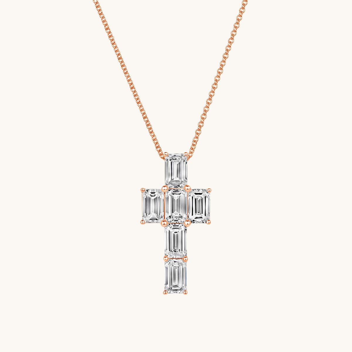 Rose Gold Emerald Lab Diamond Cross Pendant