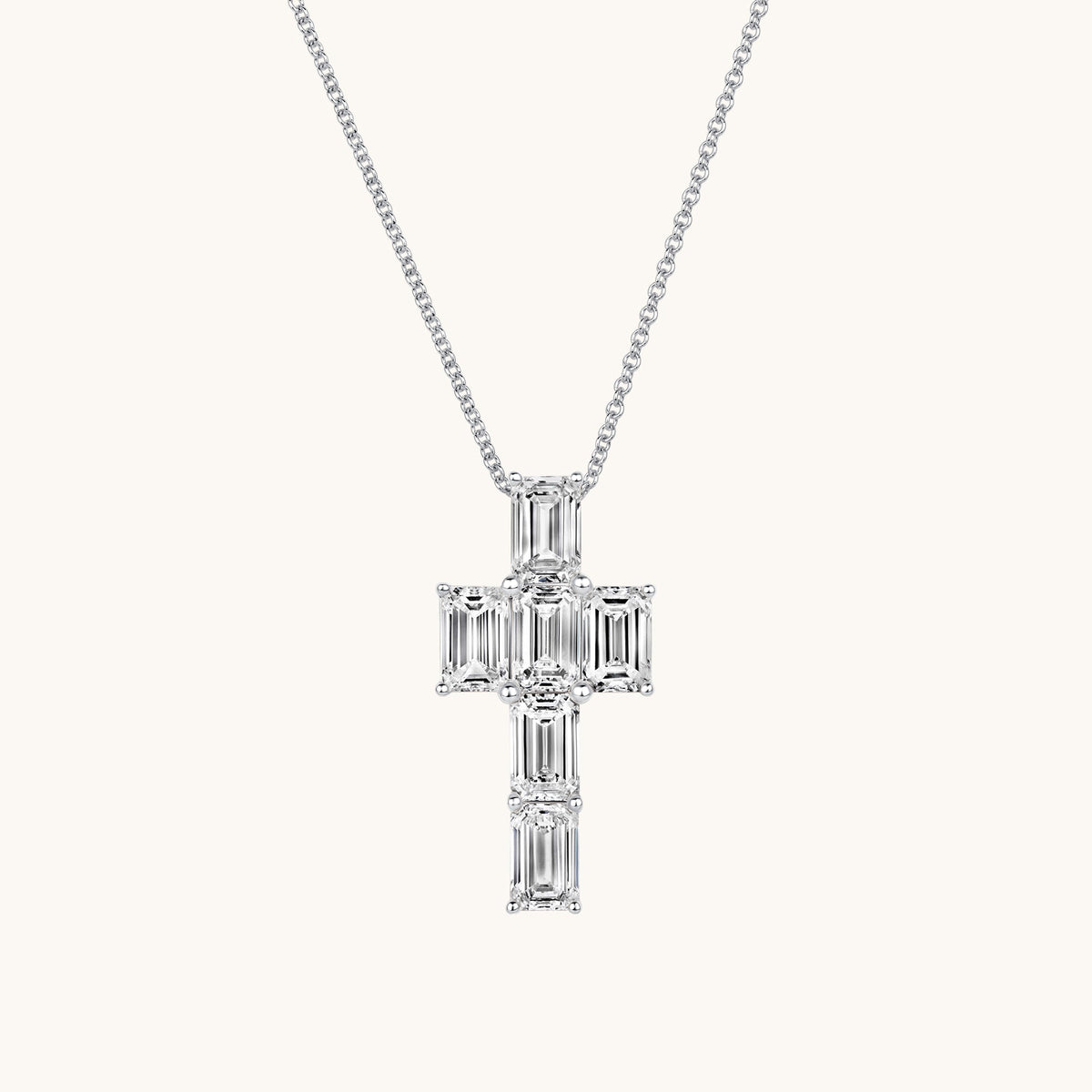White Gold Emerald Lab Diamond Cross Pendant