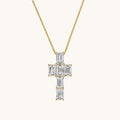Yellow Gold Emerald Lab Diamond Cross Pendant