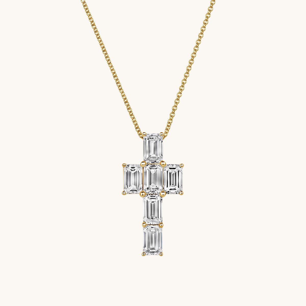 Yellow Gold Emerald Lab Diamond Cross Pendant