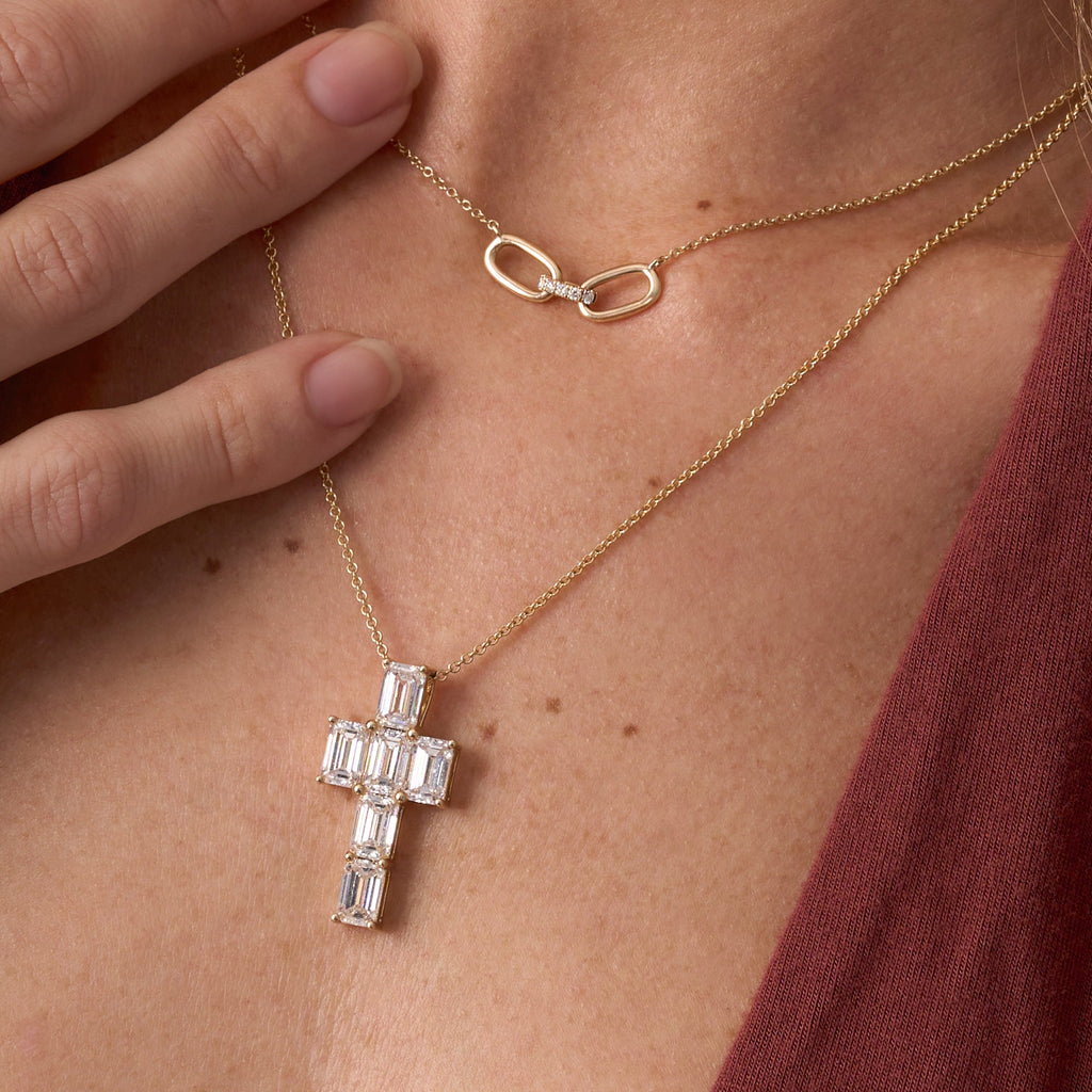 Emerald Lab Diamond Cross Pendant