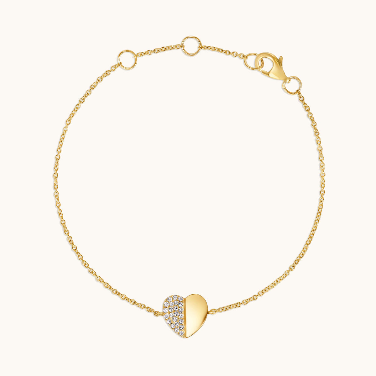 Half-Pave Diamond Heart Bracelet - Happy Jewelers Fine Jewelry Lifetime Warranty