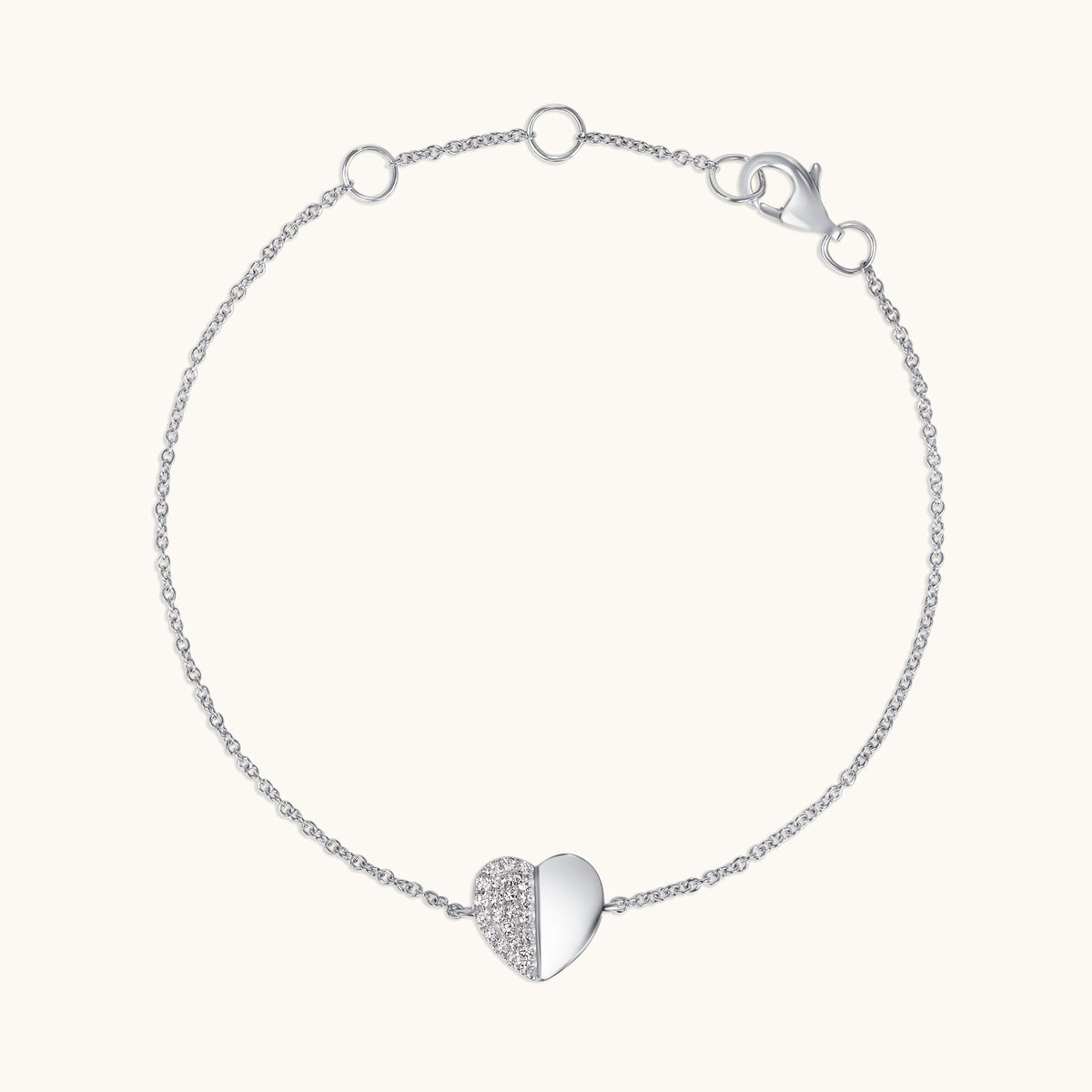 Half-Pave Diamond Heart Bracelet - Happy Jewelers Fine Jewelry Lifetime Warranty