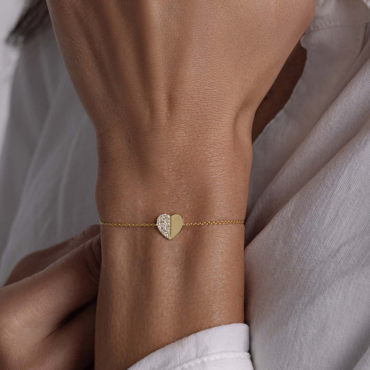 Half-Pave Diamond Heart Bracelet