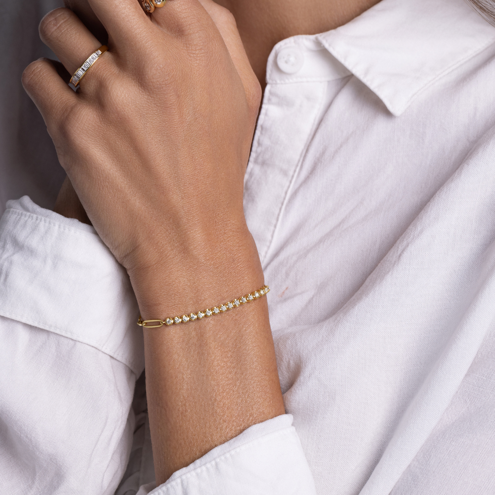 Half Diamond Tennis Linked Up Chain Bracelet