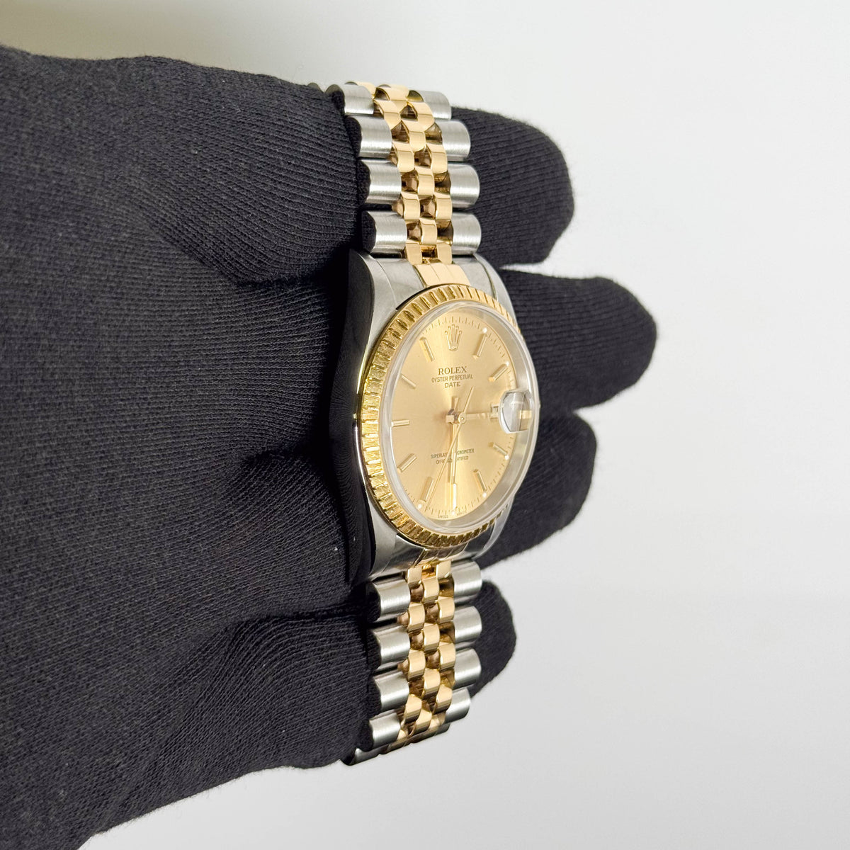 Rolex Oyster Perpetual Date 34mm Champagne Dial Watch Ref# 15223