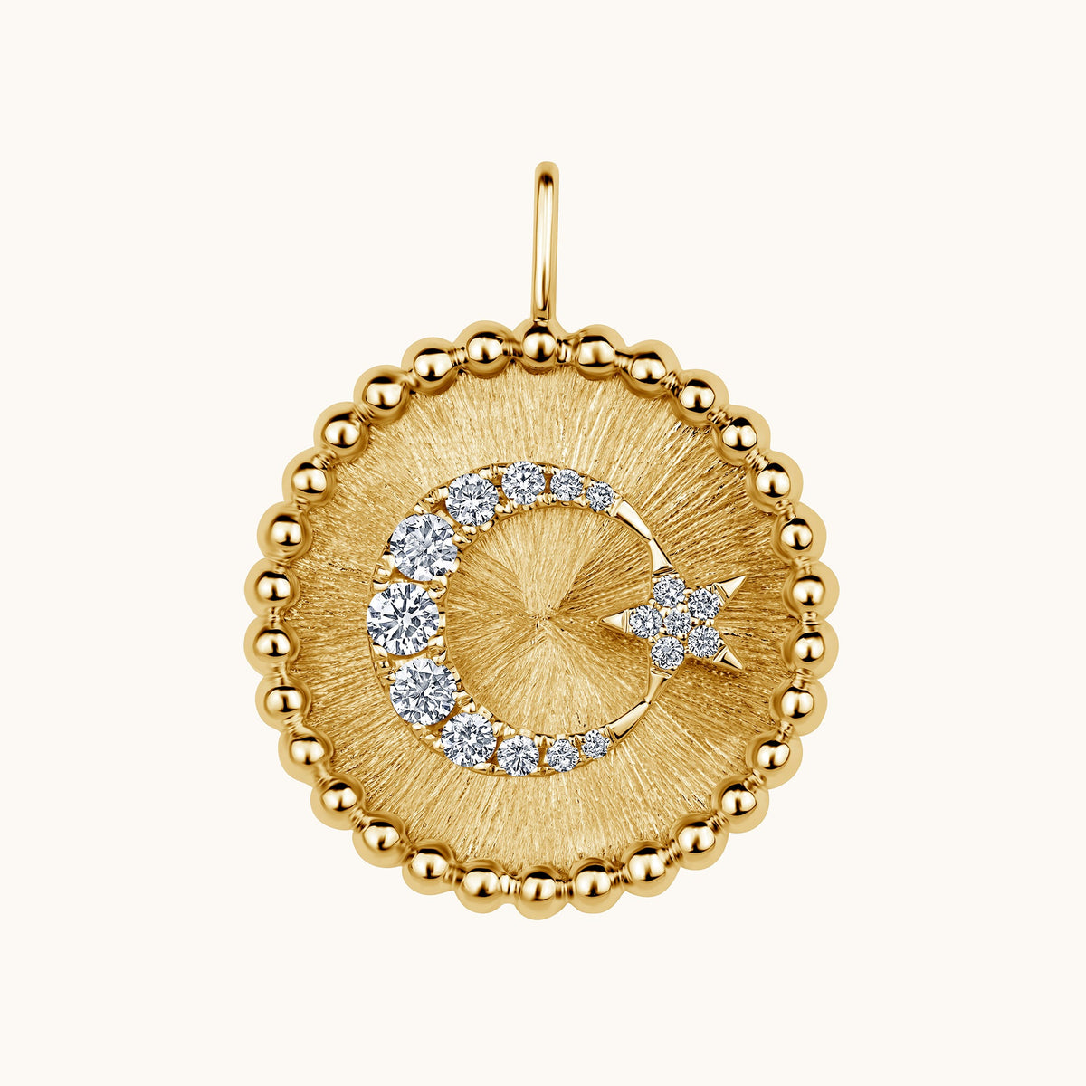 Moon and Star Diamond Coin Pendant