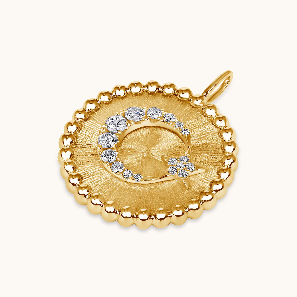 Moon and Star Diamond Coin Pendant