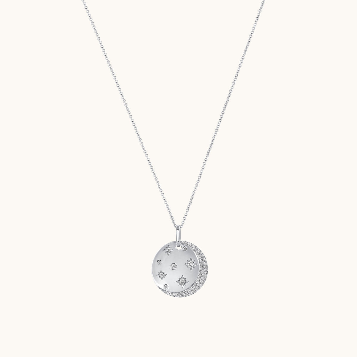 Moon and Stars Diamond Coin Pendant Necklace
