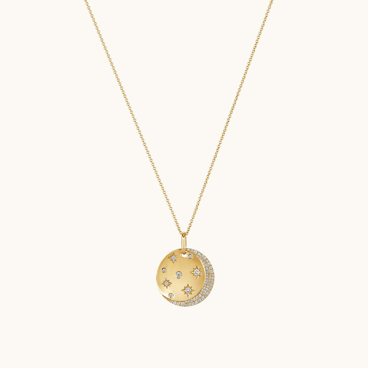Moon and Stars Diamond Coin Pendant Necklace