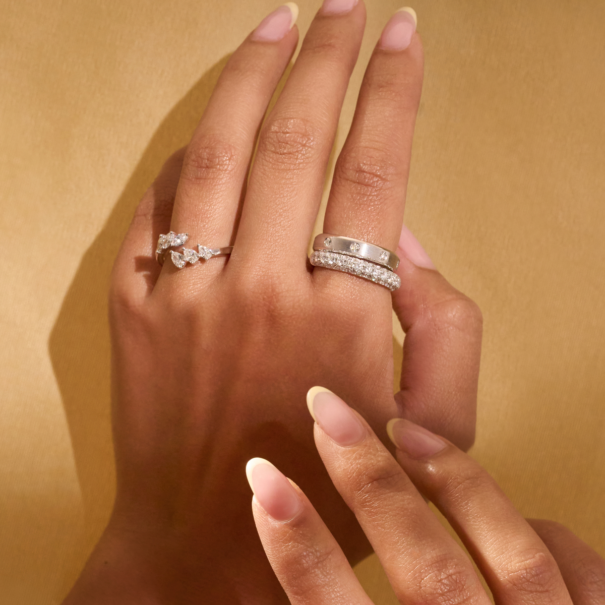Three Row Pave Diamond Halfway Band