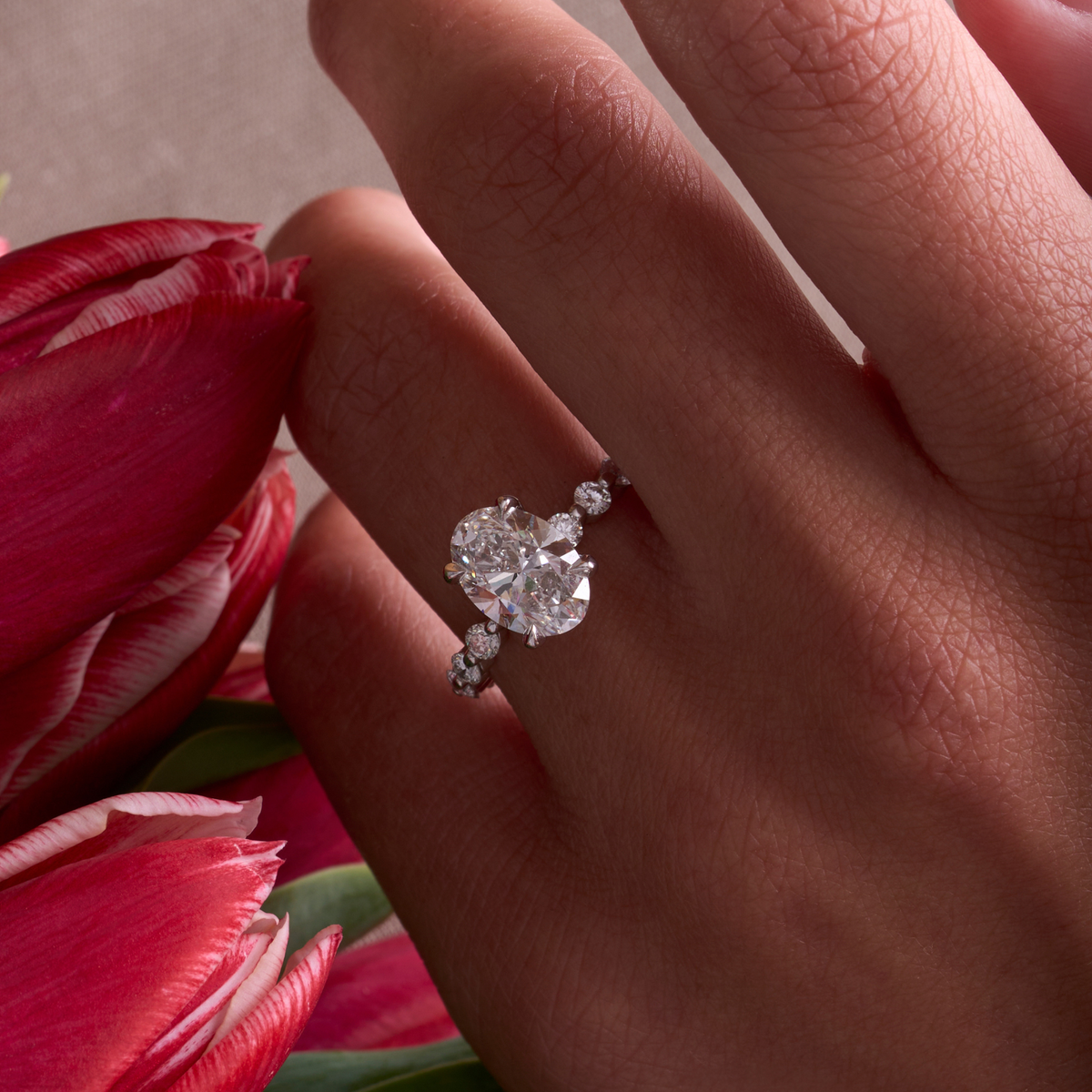 2.19 Oval Lab Diamond Engagement Ring with Eternity Band