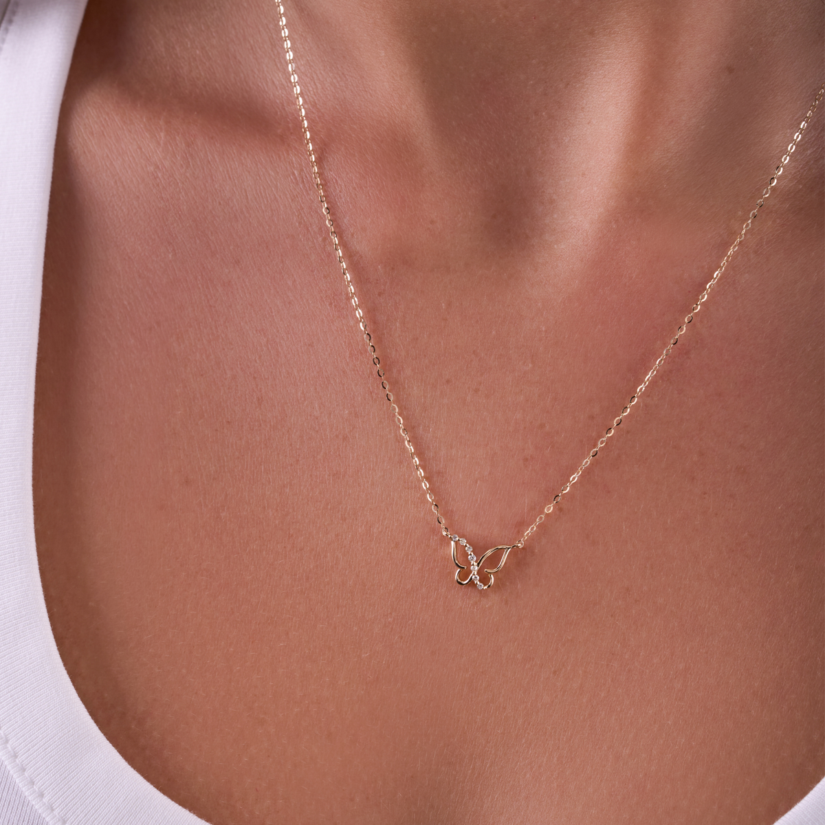 Dainty Diamond Butterfly Necklace